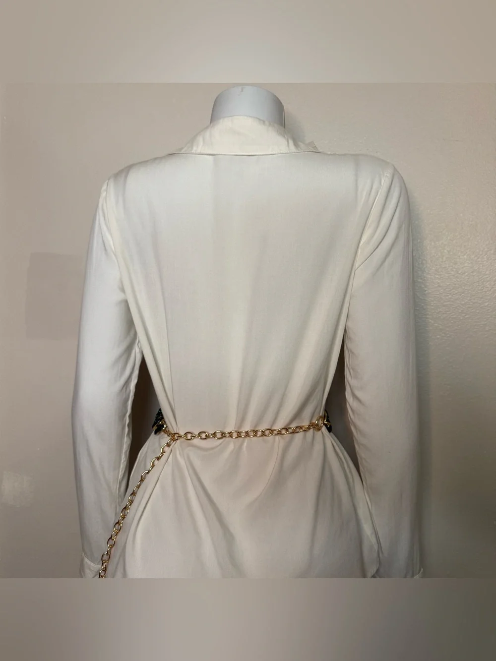 Gold tone metal chain belt with green plastic links
